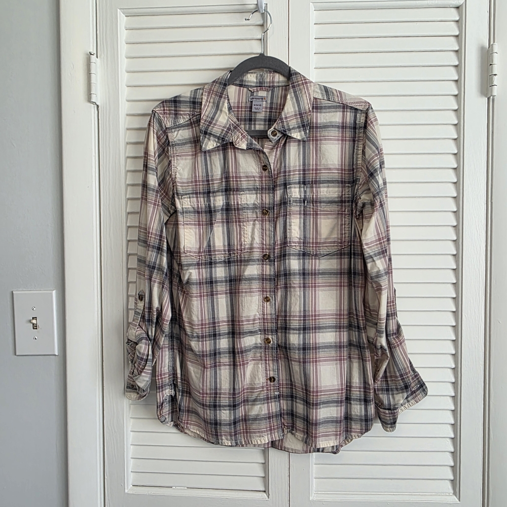 Carhartt Women's Plaid Button Down Shirt - Purple, Blue, Cream